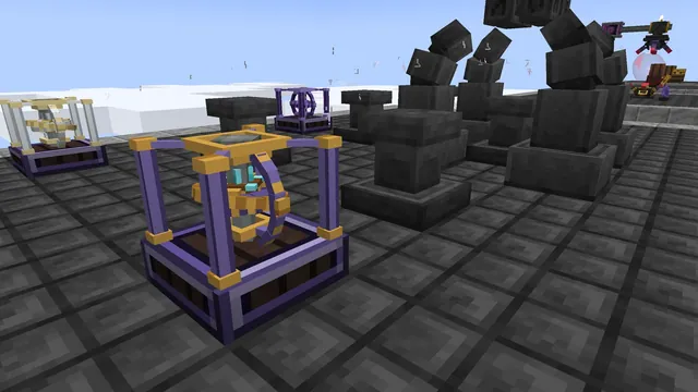 Gyroscopic Stabilisers by an infusion altar. Turned by a shaft, they keep the infusion steady.