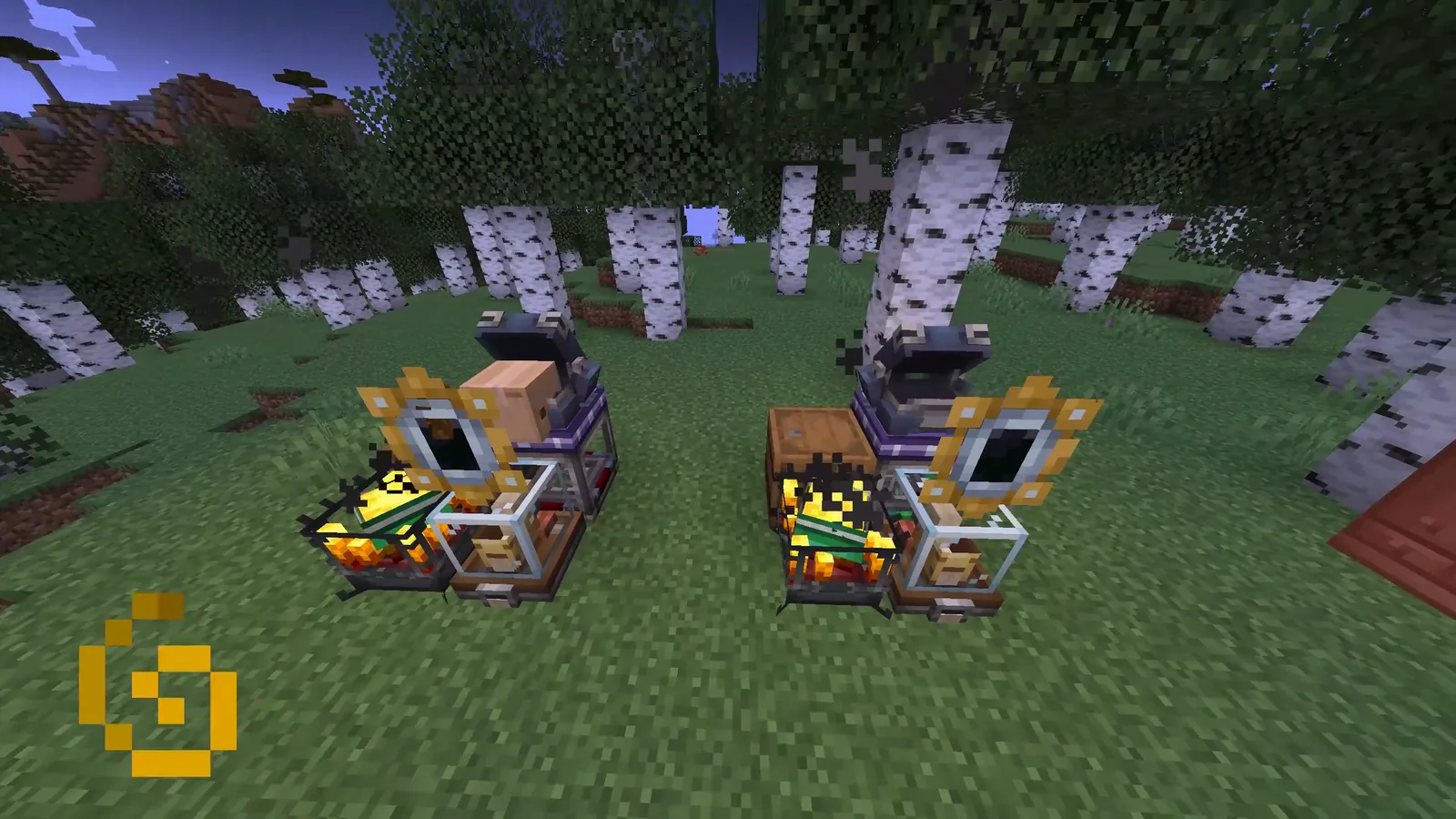 A Stock Keeper order travelling between Mirror Frogports, through a mirror instead of a chain conveyor.